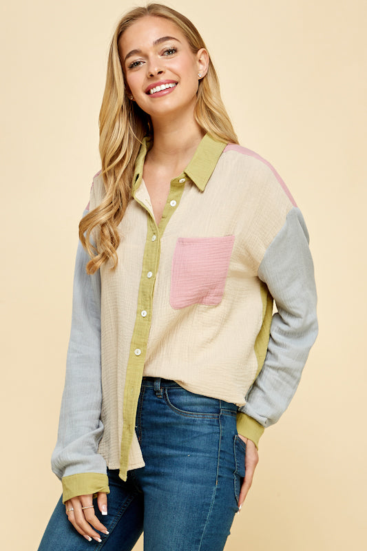 Juno Color-Blocked Cotton Shirt