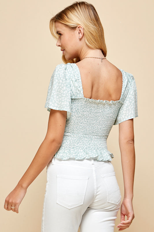 Hazy Safari Smocked Top