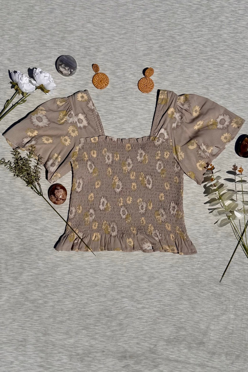 April Flowers Smocked Top