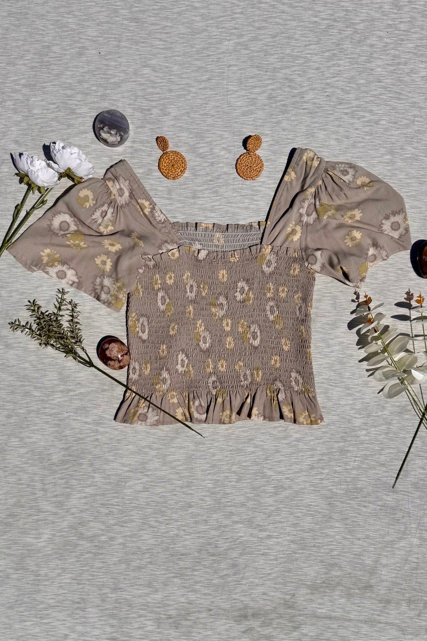 April Flowers Smocked Top