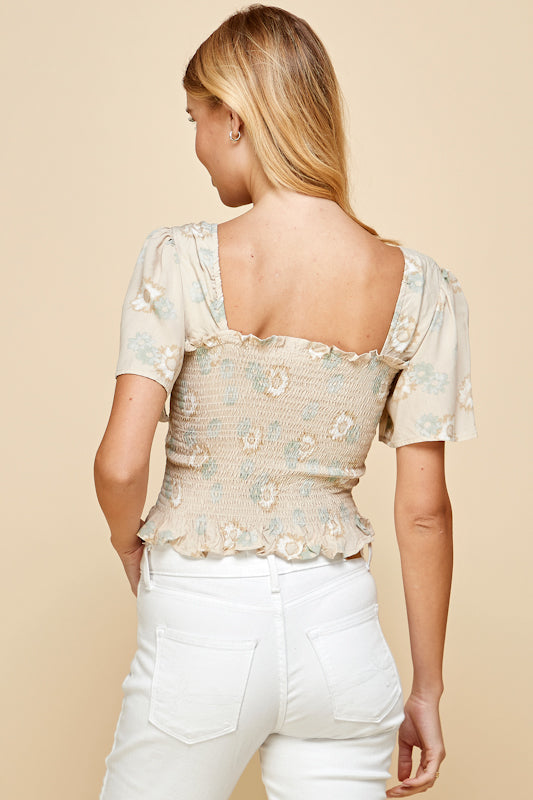 April Flowers Smocked Top