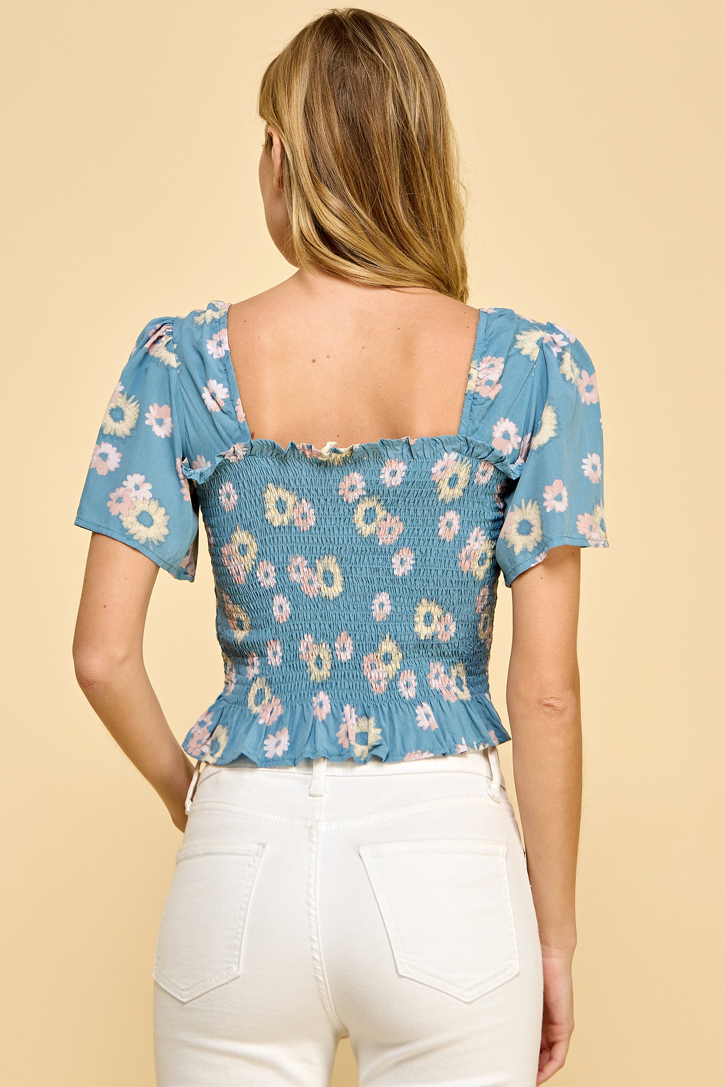 April Flowers Smocked Top