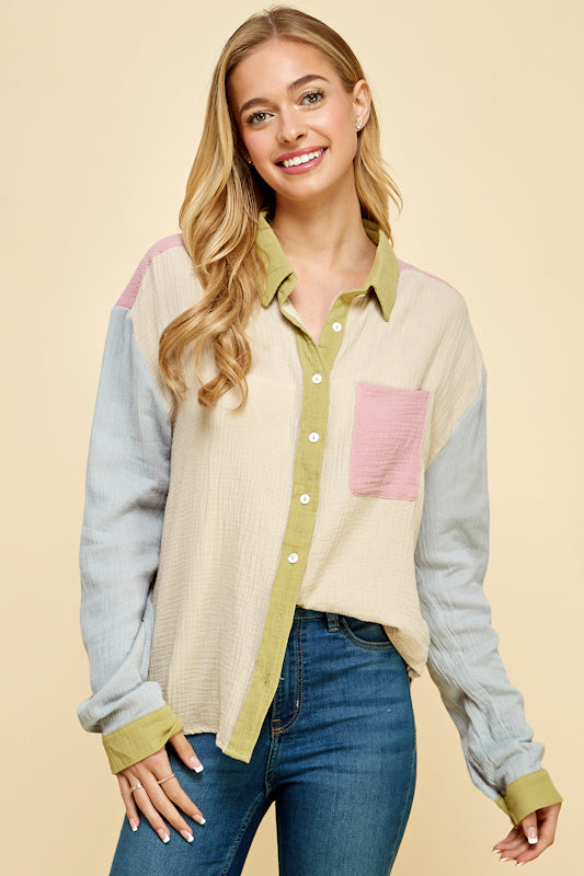 Juno Color-Blocked Cotton Shirt