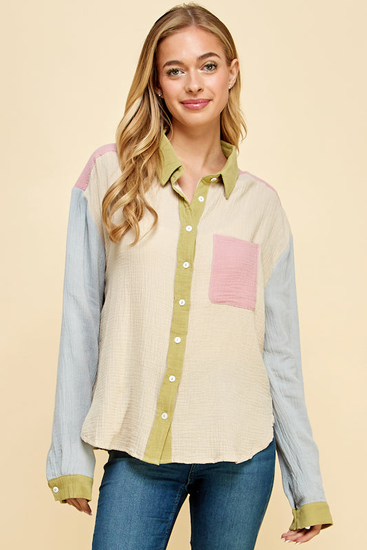Juno Color-Blocked Cotton Shirt