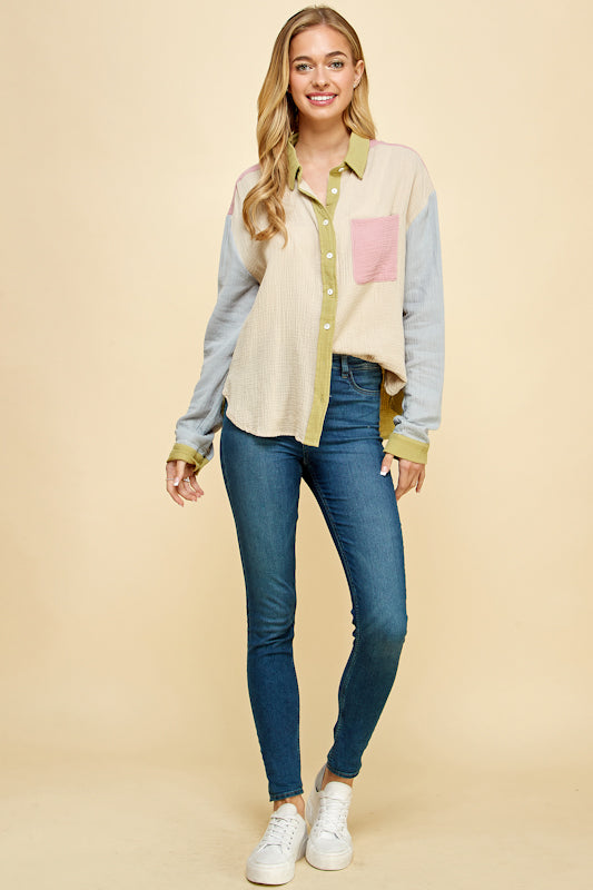 Juno Color-Blocked Cotton Shirt