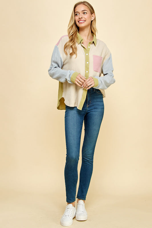 Juno Color-Blocked Cotton Shirt