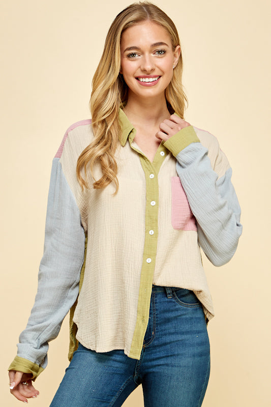 Juno Color-Blocked Cotton Shirt