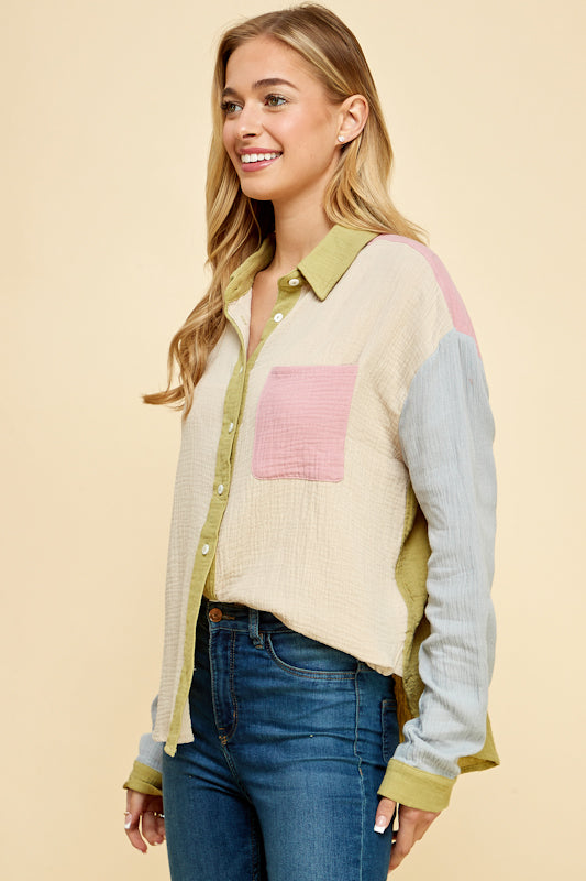 Juno Color-Blocked Cotton Shirt