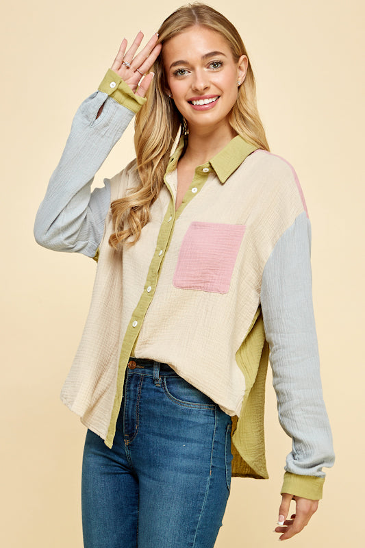Juno Color-Blocked Cotton Shirt