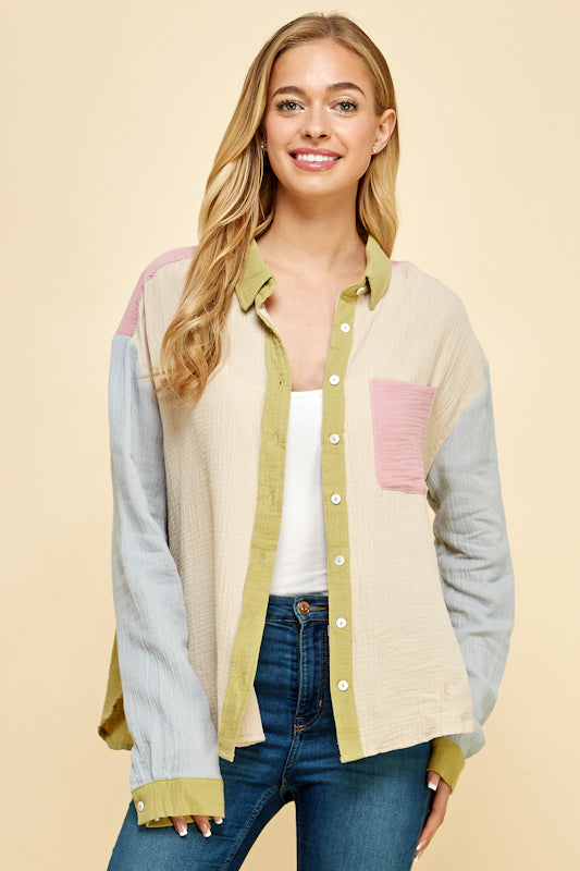 Juno Color-Blocked Cotton Shirt